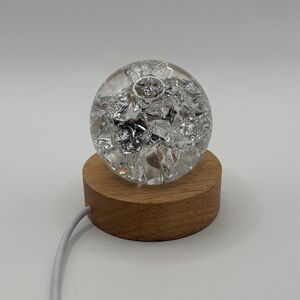 Clear Crystal Orb Table Accent with Wooden Color Changing Lamp Base